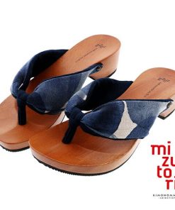 mizutori 下駄 レディース「hitete 水彩ドット/紺・紺 KT-54」みずとり 女性下駄単品 日本製 足が痛くなりにくい 履き心地の良い下駄 浴衣下駄(メール便不可)